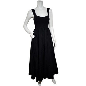 J.Crew Athena Cotton Poplin Fit & Flare Dress Black Midi Pockets Size XS NWT